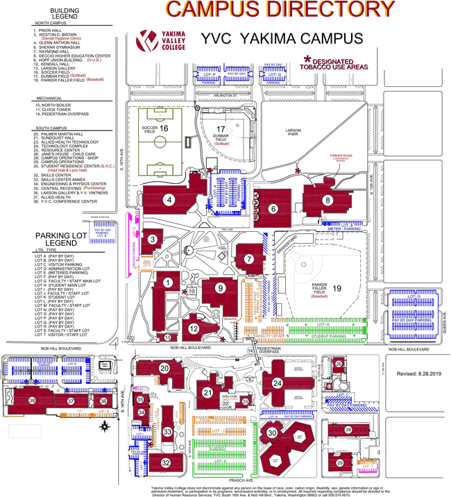 有关校园地图的更多信息，请联系设施509-574-4692或发送电子邮件facilityops@yvcc.edu。如需校园内的即时协助，请致电509.574.4610或下班后致电509.424.0022与安全部门联系。
